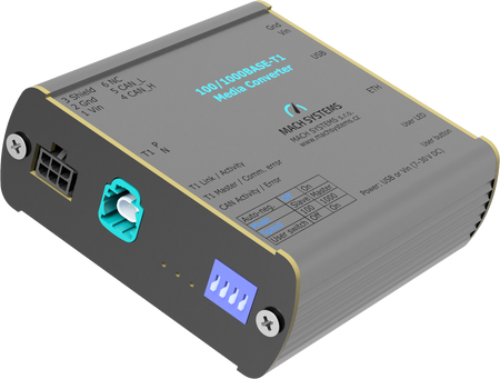 MA-1000BASET1-MC-HMTD 100 1000BASE T1 Media Converter H MTD front side view computer generated image