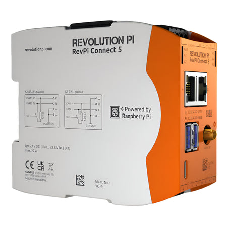 KUNBUS RevPi Connect 5 REVOLUTION PI front and side view powered by Raspberry Pi