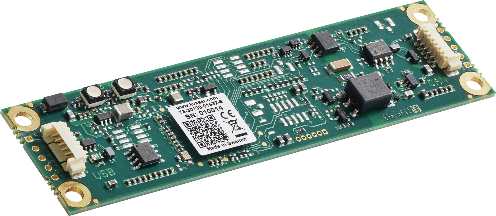 Kvaser KV-01532-6 Leaf v3 CB Showing bare circuit board slanted view