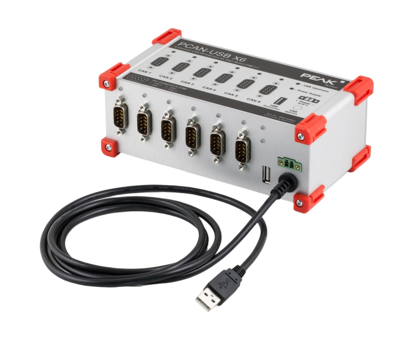 PEAK-System Technik IPEH-004062 (non-isolated, DB-9) PCAN-USB X6 product shot with cord