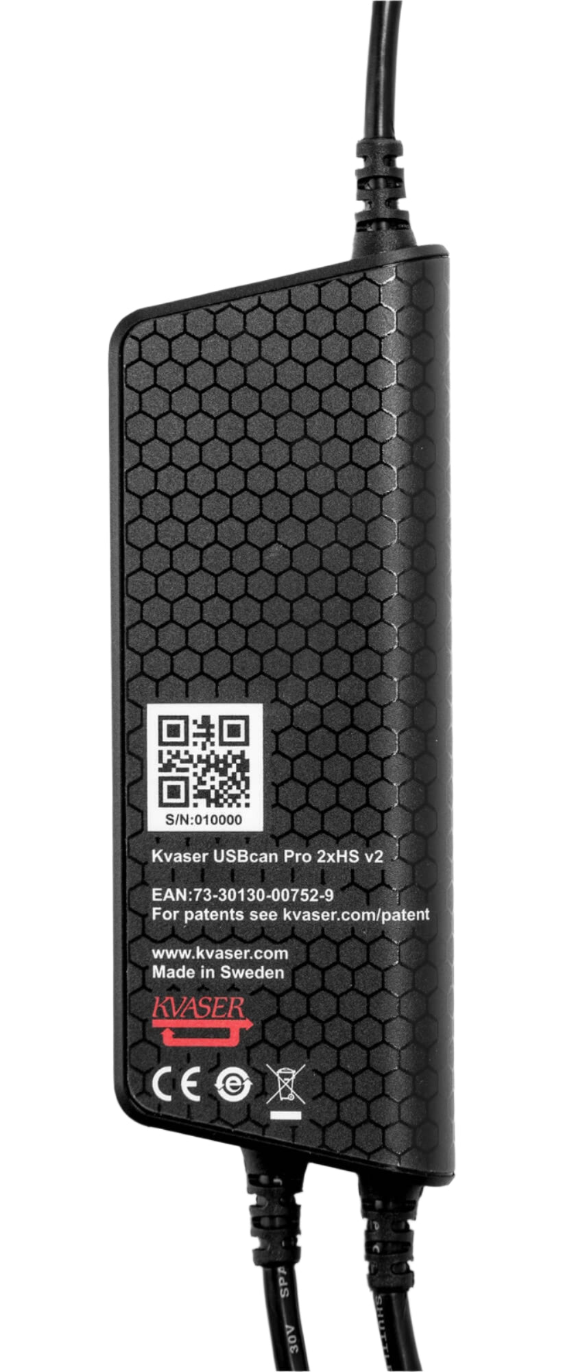 Kvaser KV-00752-9 USBcan Pro 2xHS v2 rear view with QR code visible
