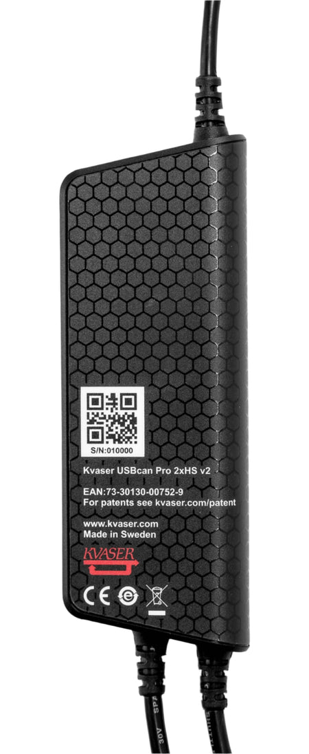 Kvaser KV-00752-9 USBcan Pro 2xHS v2 rear view with QR code visible