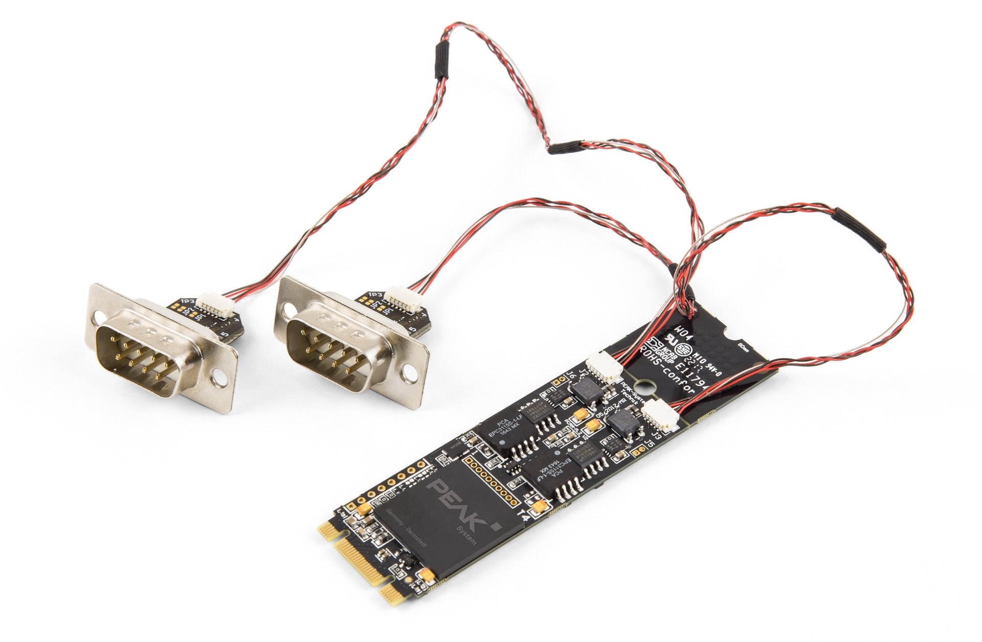 PEAK-System Technik PCAN-M.2 bare circuit board view with attached connectors