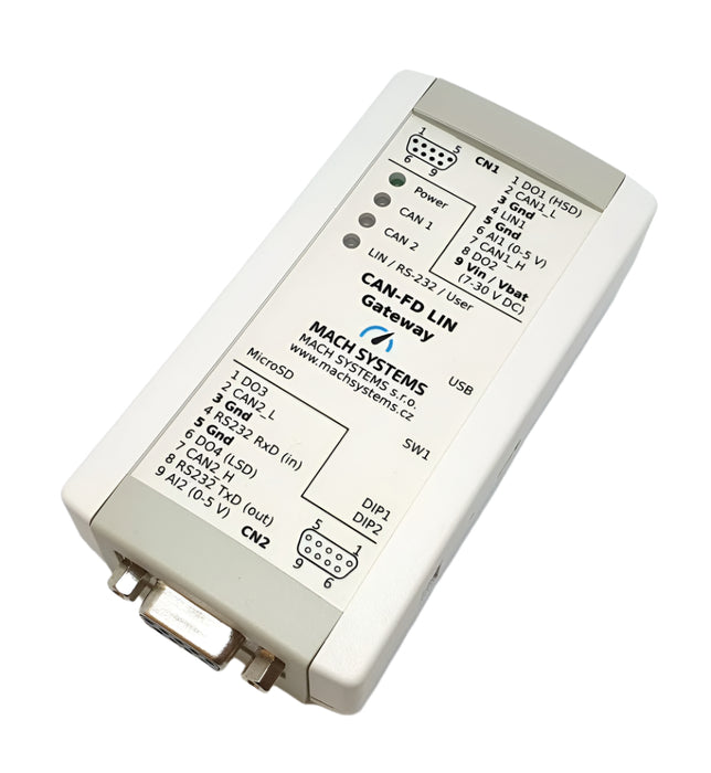 MACH SYSTEMS MA-CANFD-LIN-GW CAN-FD LIN Gateway Top view