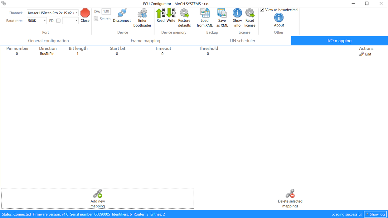 Mach Systems ECU Configurator IO Mapping computer screen view