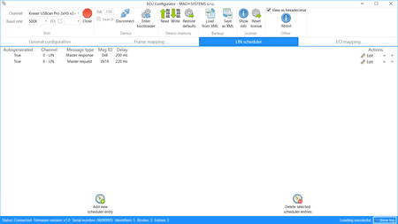 MACH SYSTEMS MA-CAN-LIN-GW-ECU CAN-LIN Gateway ECU LIN Scheduler screen view