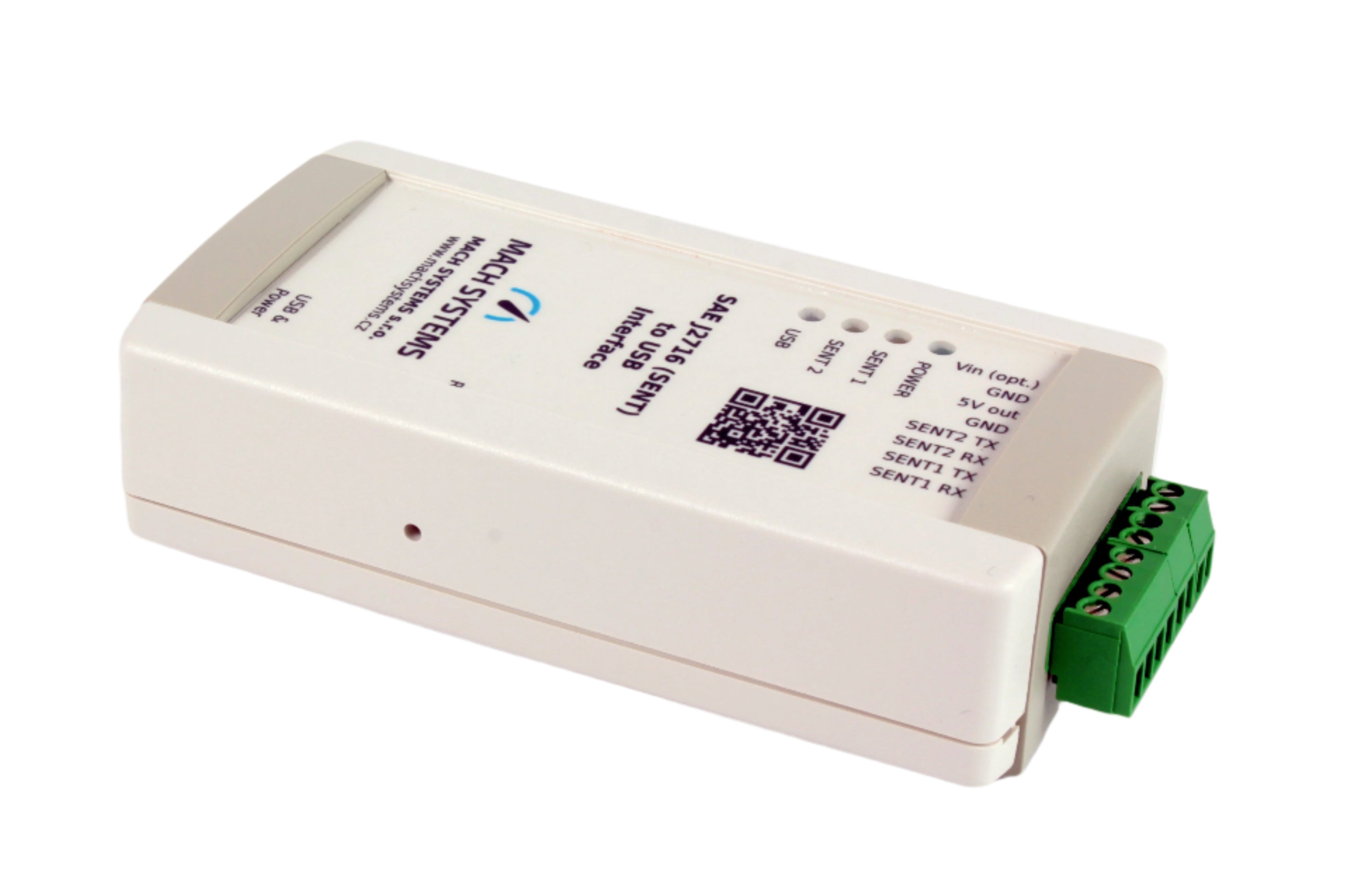 MACH SYSTEMS J2716 SENT to USB interface front and top angled view