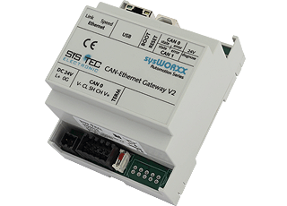 SYS TEC SYS-3004011 CAN-Ethernet Gateway V2 (Dual CAN Interfaces) front and right side view