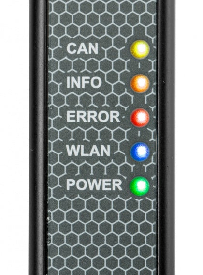 close up of indicator lights on a wireless CAN bus interface