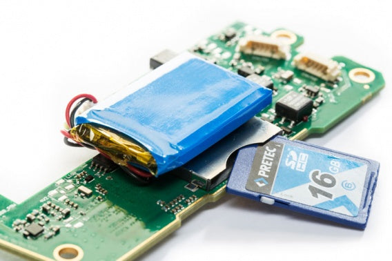 Kvaser KV-00869-4 bottom view of a bare circuit board version of a two channel CAN bus interface and data logger including SD memory card