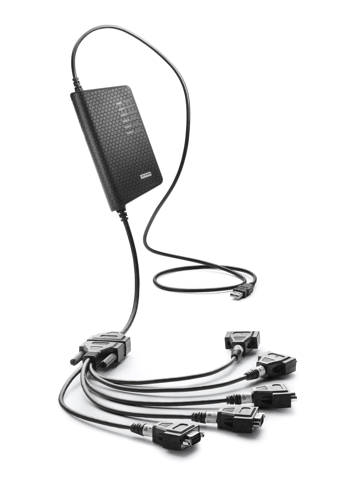 Kvaser KV-01524-1 USBcan Pro 5xCAN full view with five connected connector cords