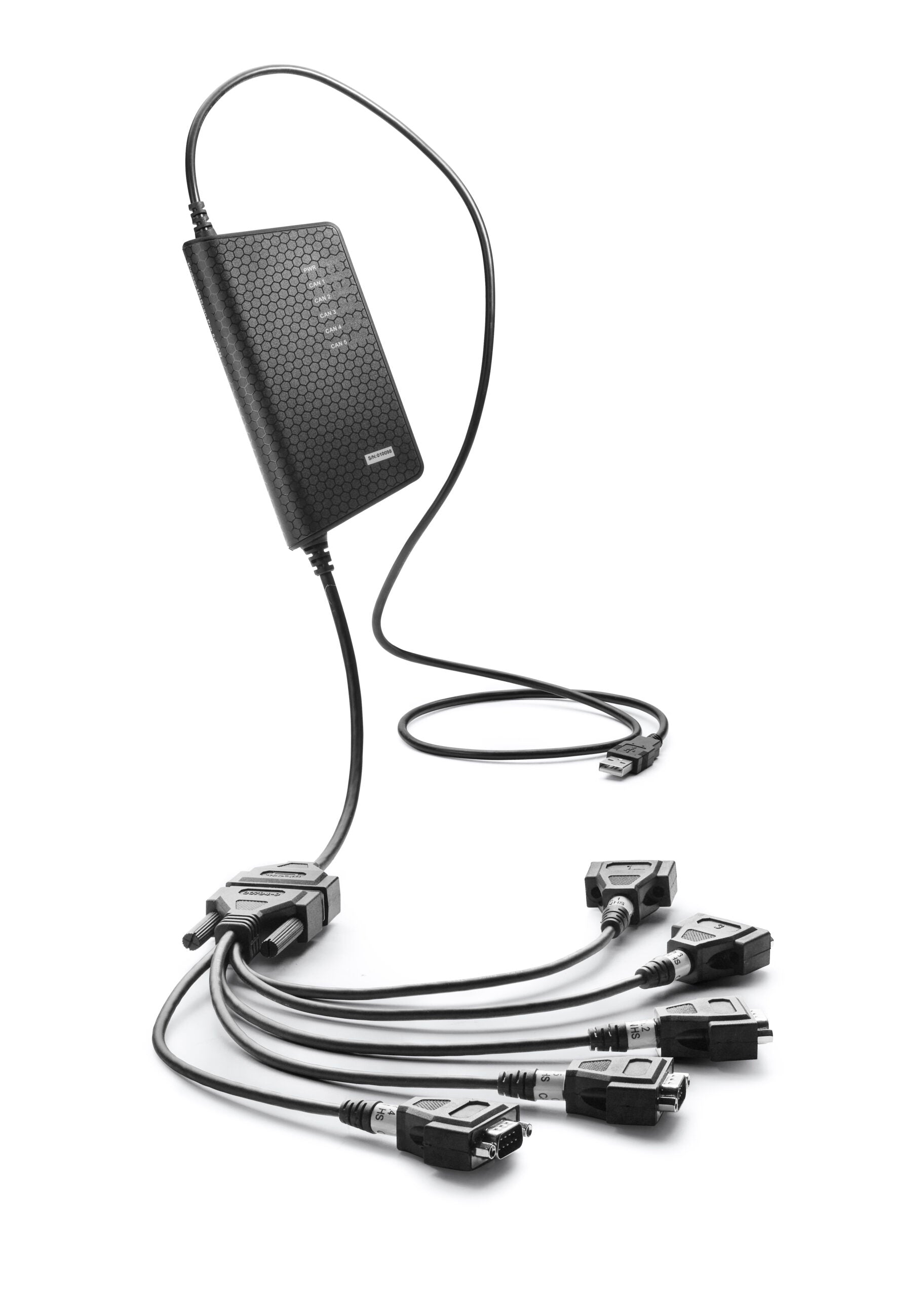 Kvaser KV-01524-1 USBcan Pro 5xCAN full view with five connected connector cords