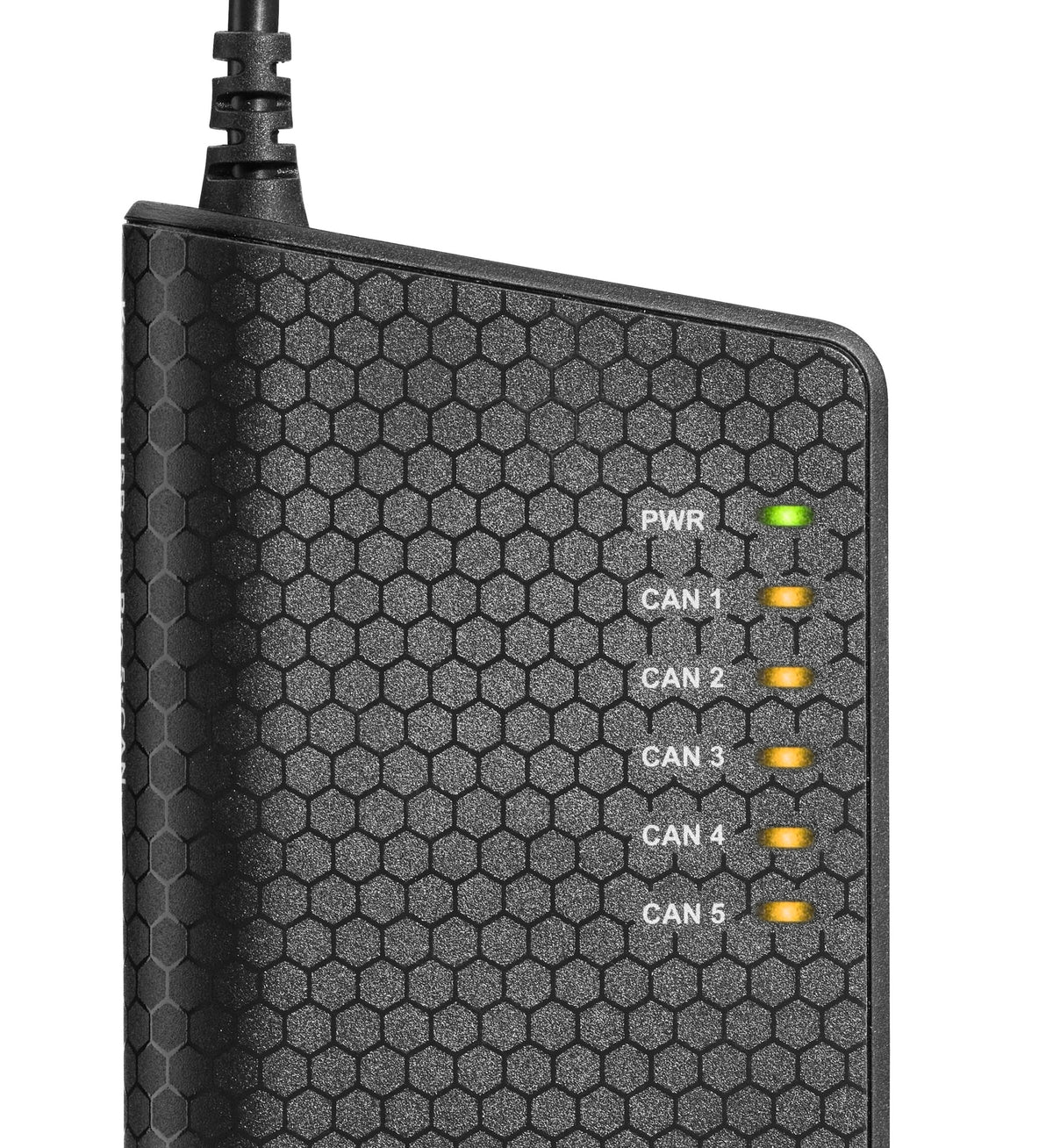 Kvaser KV-01524-1 USBcan Pro 5xCAN indicator green and amber LED lights close up view