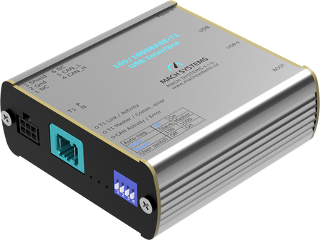 Mach Systems MA-1000BASET1-USB-MATENET Side and top view 100/100Base-T1 USB Interface