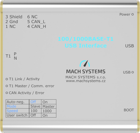 Mach Systems MA-1000BASET1-USB-MATENET top view 100/100Base-t1 USB Interface