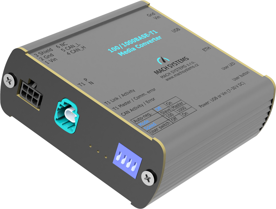MA-1000BASET1-MC-HMTD 100 1000BASE T1 Media Converter H MTD front side view computer generated image