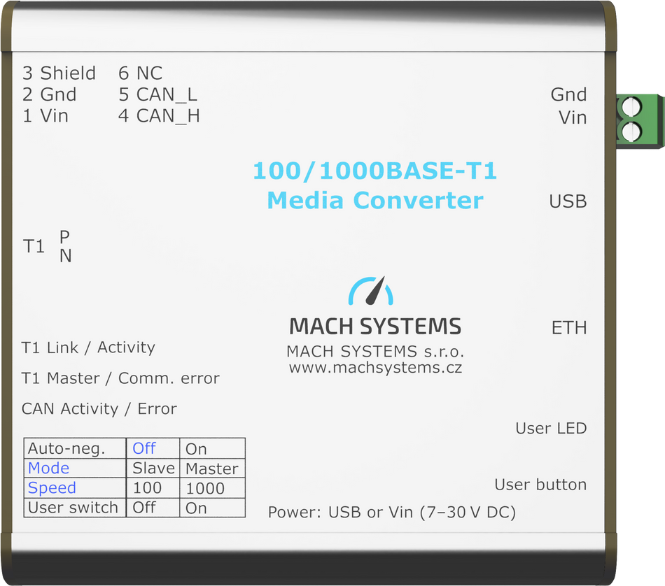 Mach System MA-1000BASET1-MC-MATENET Media Converter MATEnet top view