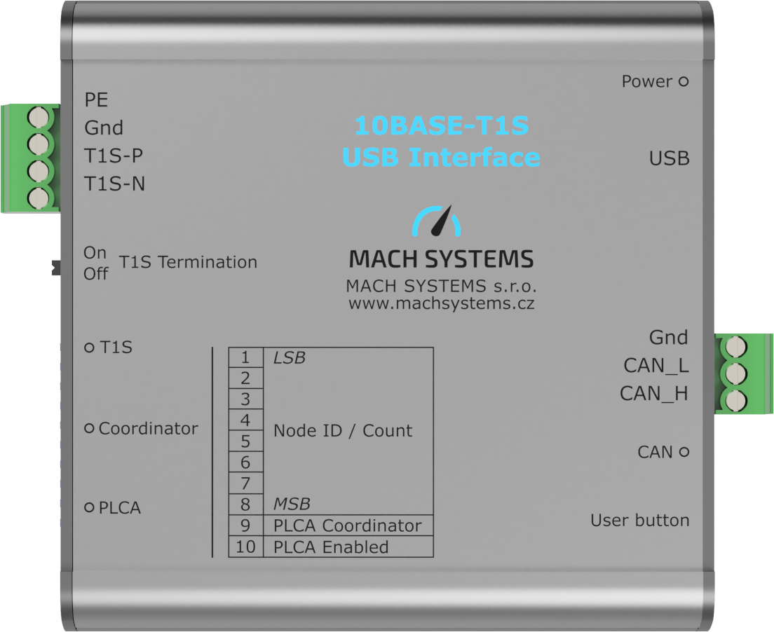 Mach Systems 10BASE-T1S-USB, MA-10BASET1S-USB-IF top side view