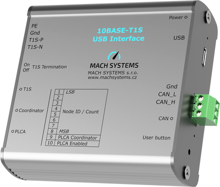 Mach Systems 10BASE-T1S-USB, MA-10BASET1S-USB-IF front and right side view