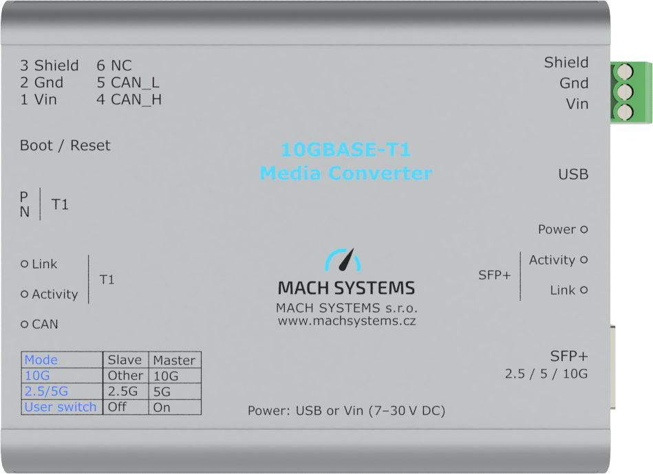 Mach Systems - 10GBASE-T1-Media-Converter - MA-10GBASET1-MC top side view