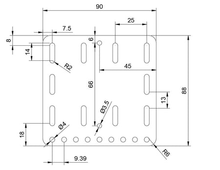 Mach Systems Mounted Universal DIN Rail Bracket diagram of mounting holes