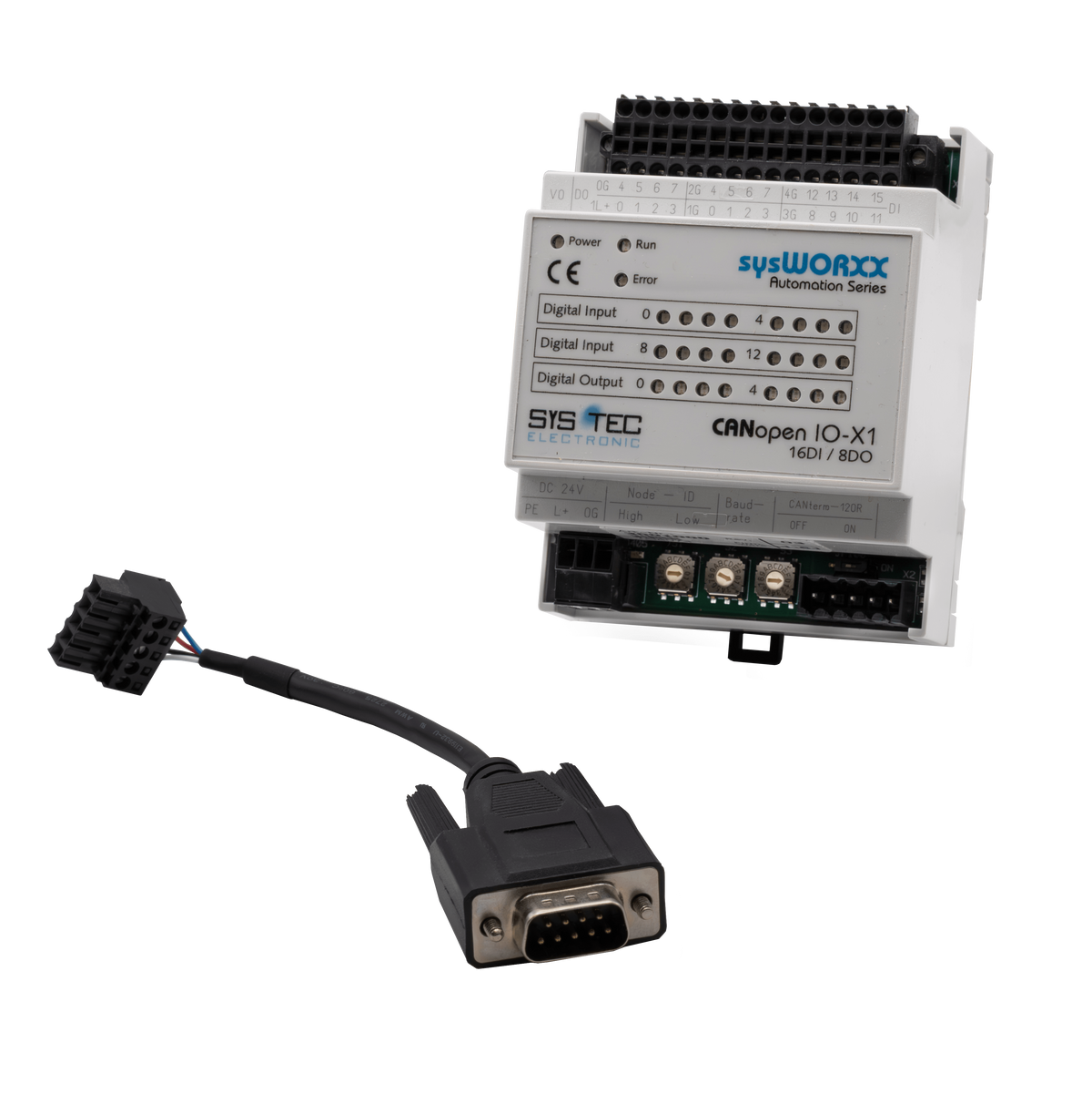 sysWORXX CANopen I/O-X1 - SKU: SYS-3001000 front image view with cord