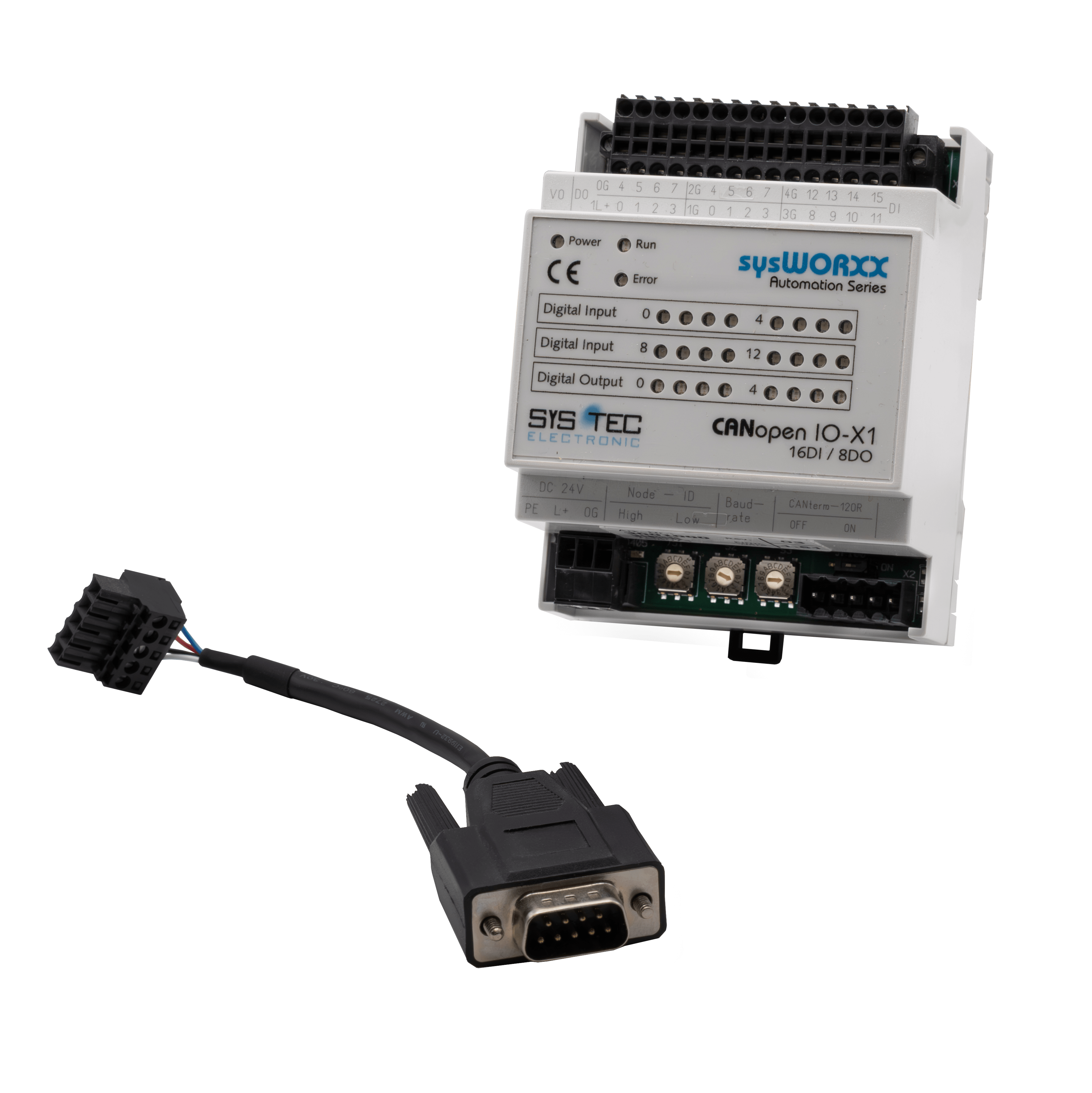 sysWORXX CANopen I/O-X1 - SKU: SYS-3001000 front image view with cord
