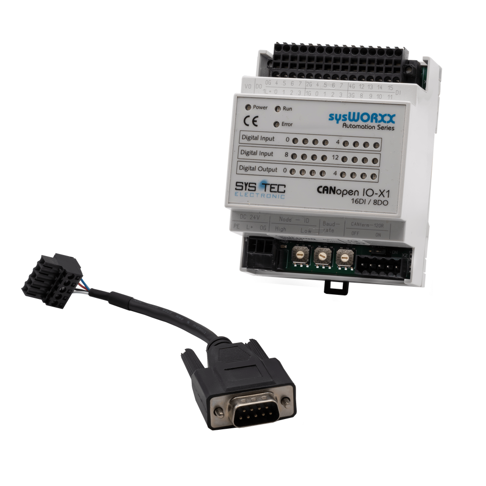 sysWORXX CANopen I/O-X1 - SKU: SYS-3001000 front image view with cord