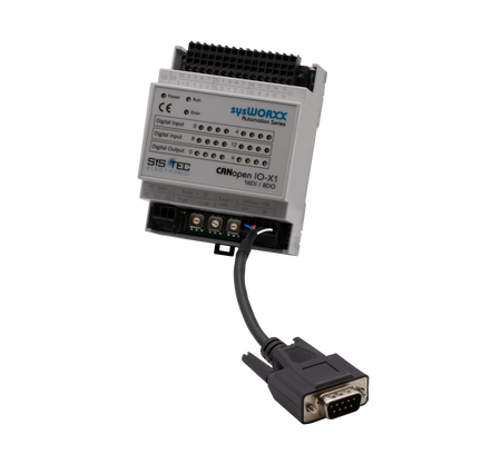 sysWORXX CANopen I/O-X1 - SKU: SYS-3001000 front image view with cord attached