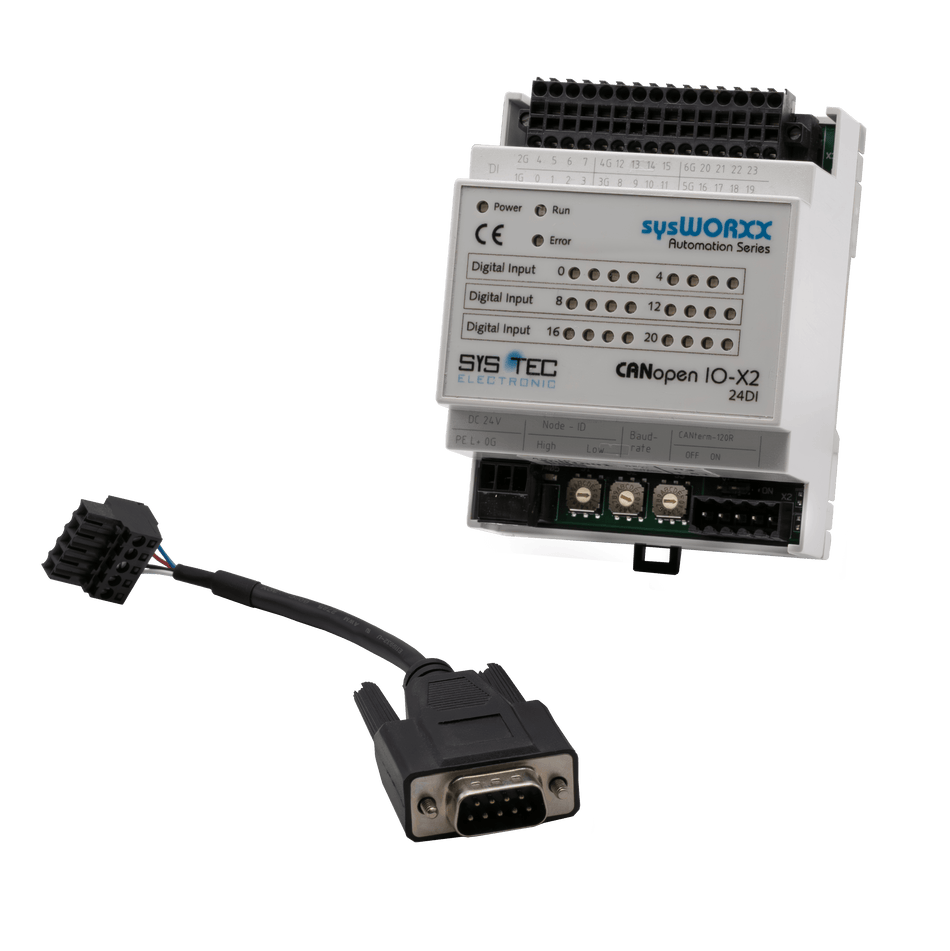 sysWORXX SYS-3001001 CANopen I/O-X2 front view with cord unattached
