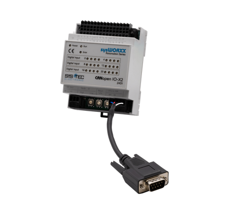 sysWORXX SYS-3001001 CANopen I/O-X2 front view with cord attached