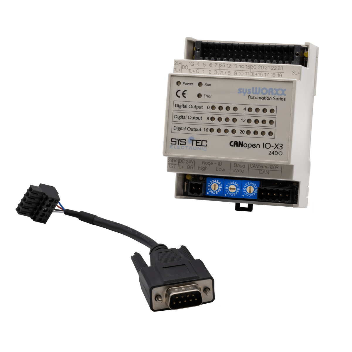 sysWORXX SYS-3001002 CANopen I/O-X3 front view with cord unattached
