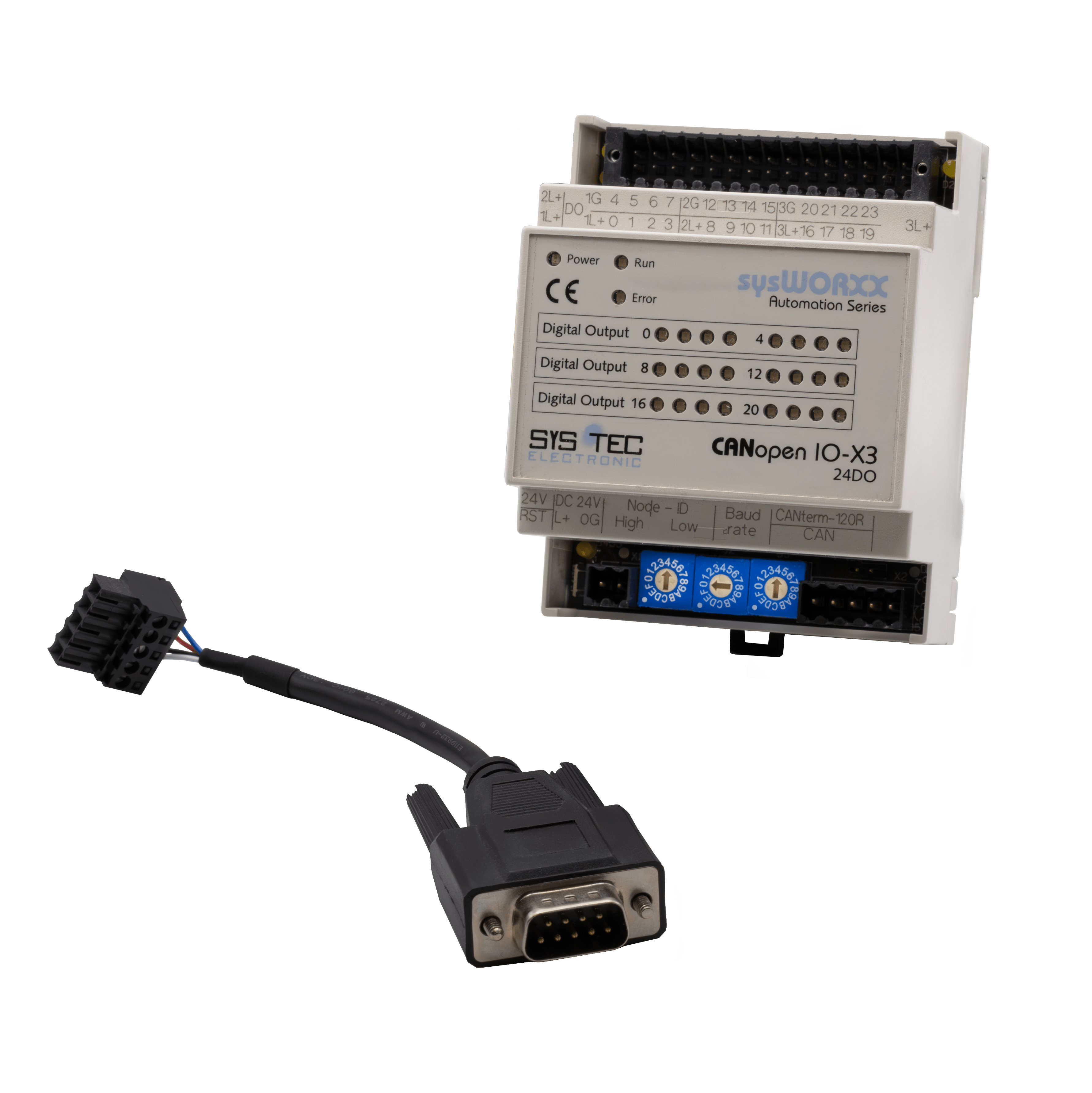sysWORXX SYS-3001002 CANopen I/O-X3 front view with cord unattached