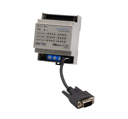 sysWORXX SYS-3001002 CANopen I/O-X3 front view with cord attached