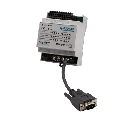 sysWORXX SYS-3001004 CANopen I/O-X4 front view with cord attached