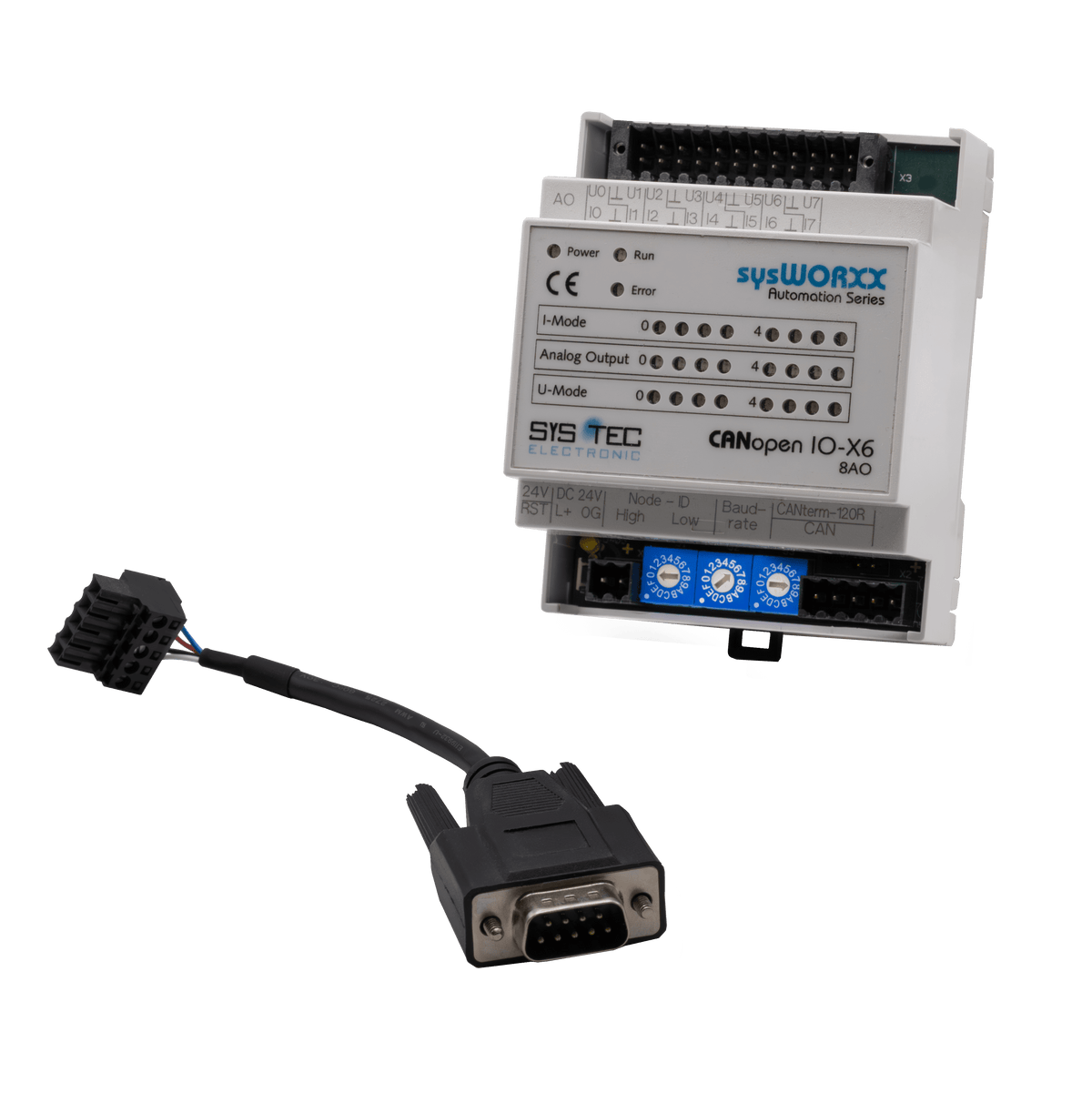 sysWORXX SYS-3001005 CANopen I/O-X6 product front view with unattached cord