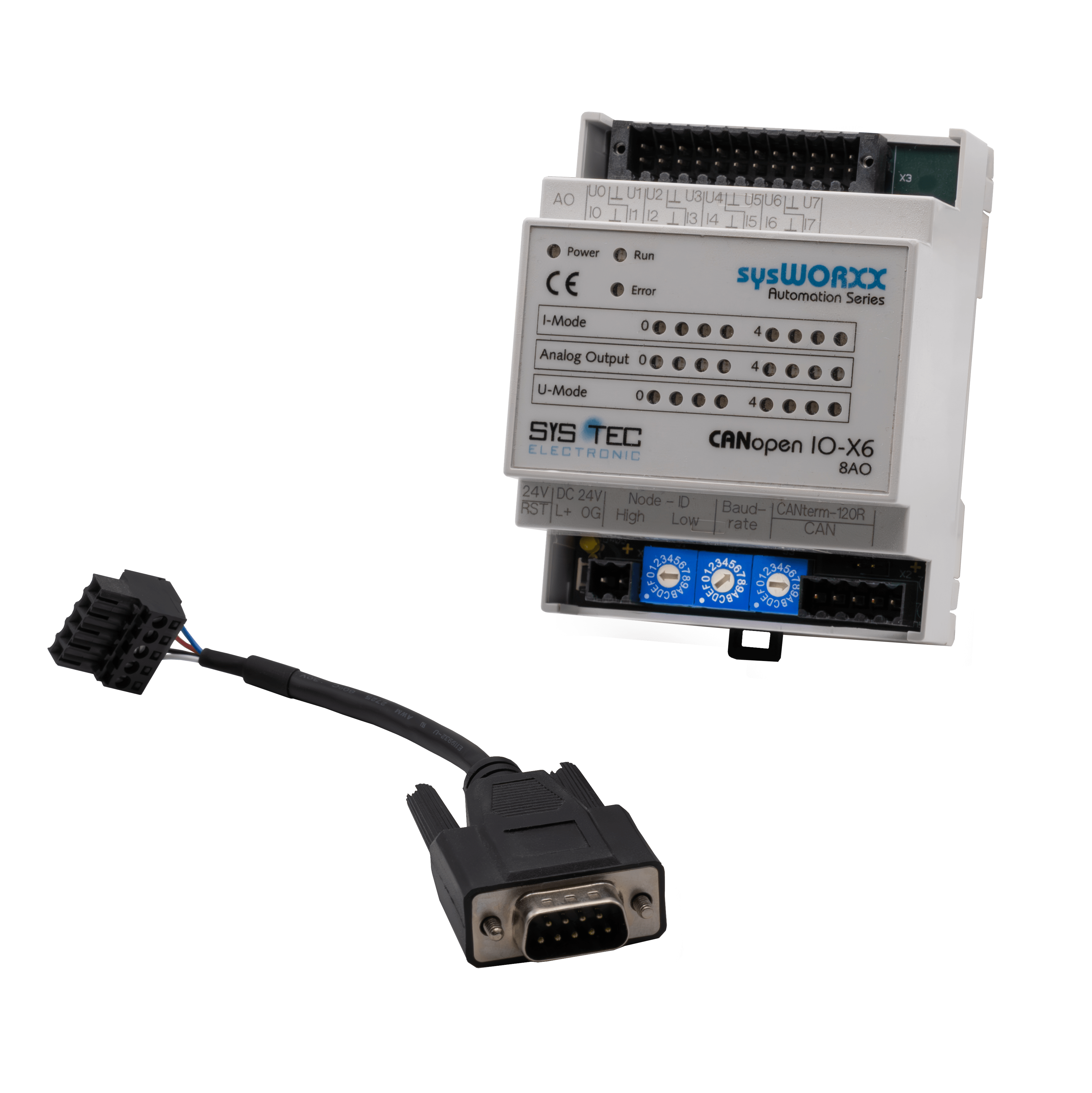 sysWORXX SYS-3001005 CANopen I/O-X6 product front view with unattached cord