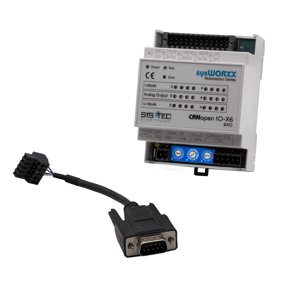 sysWORXX SYS-3001005 CANopen I/O-X6 product front view with unattached cord