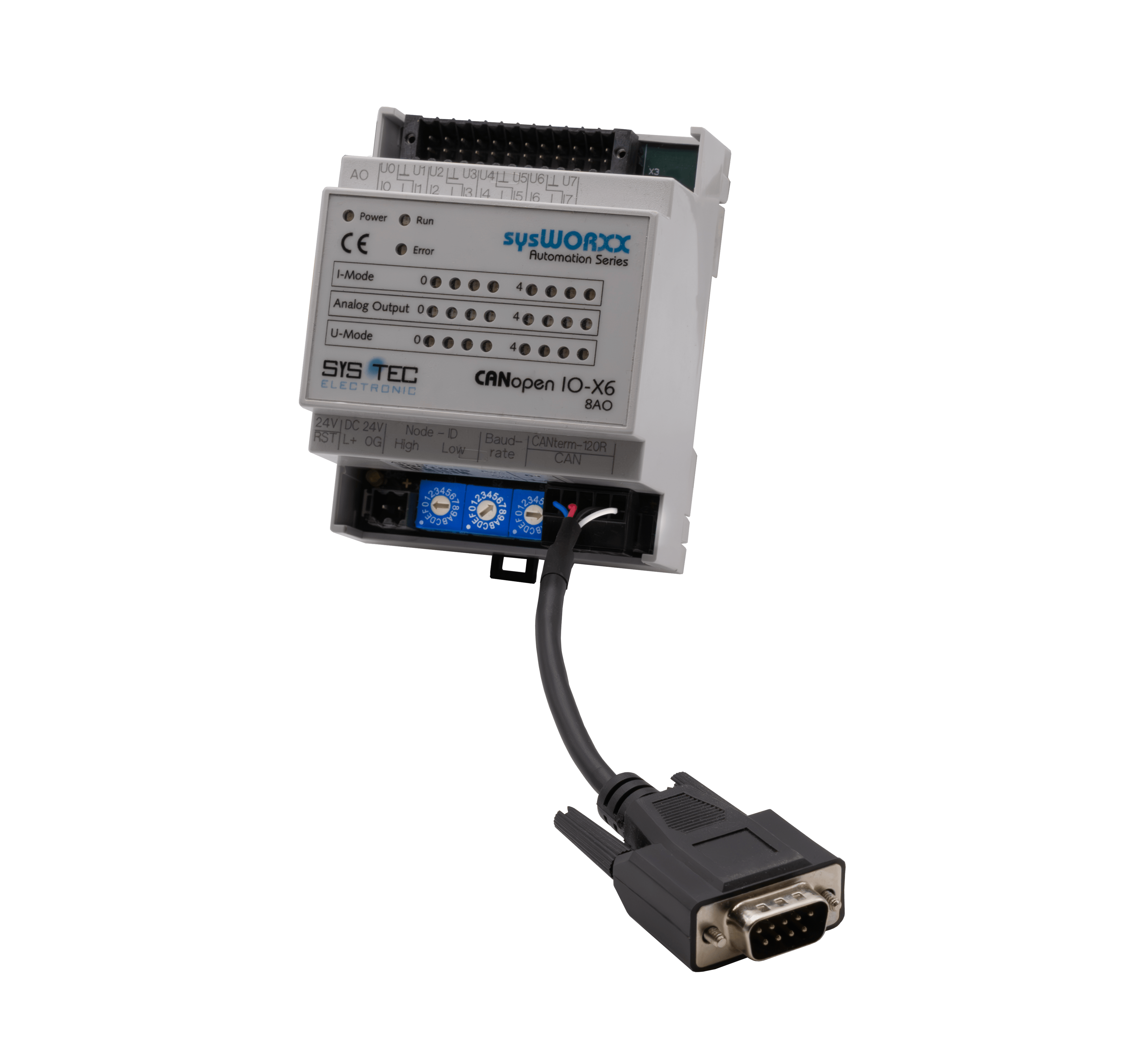 sysWORXX SYS-3001005 CANopen I/O-X6 product front view with attached cord