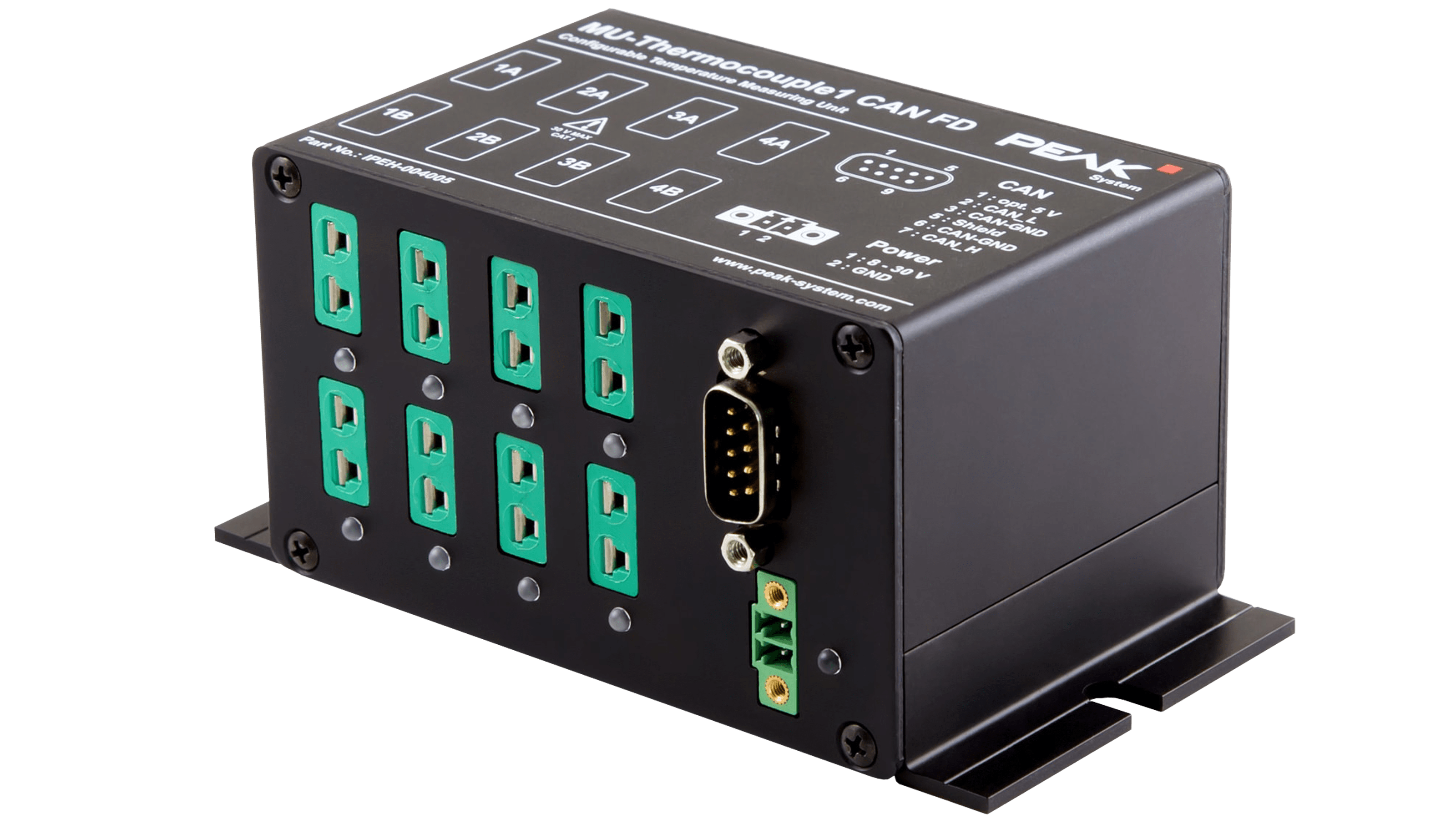 PEAK-System Technik MU Thermocouple1 CAN FD corner view left side with 8 connectors