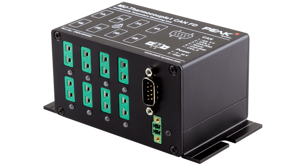 PEAK-System Technik MU Thermocouple1 CAN FD corner view left side with 8 connectors