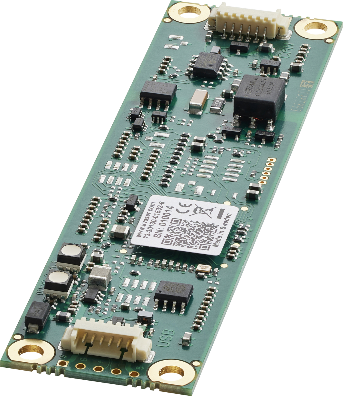 Kvaser KV-01532-6 Leaf v3 CB front angled view showing bare circuit board