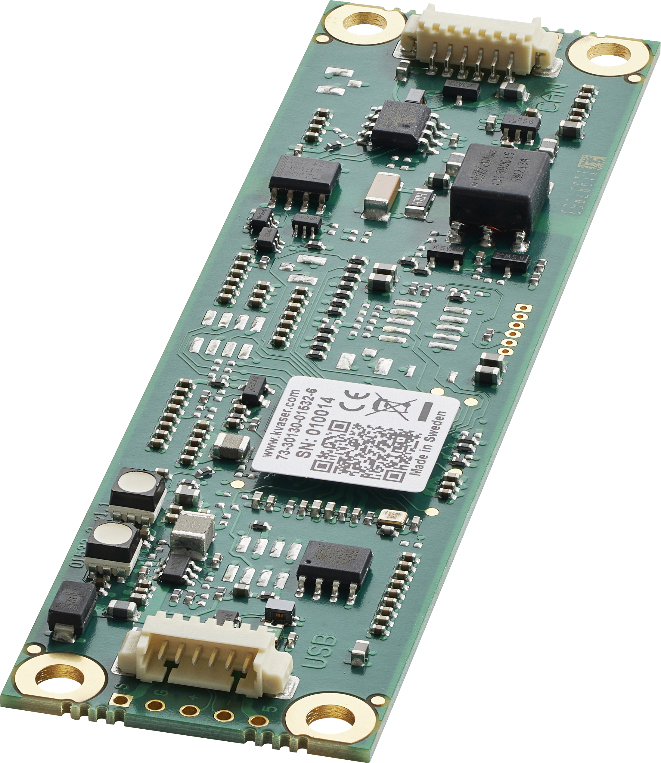 Kvaser KV-01532-6 Leaf v3 CB front angled view showing bare circuit board