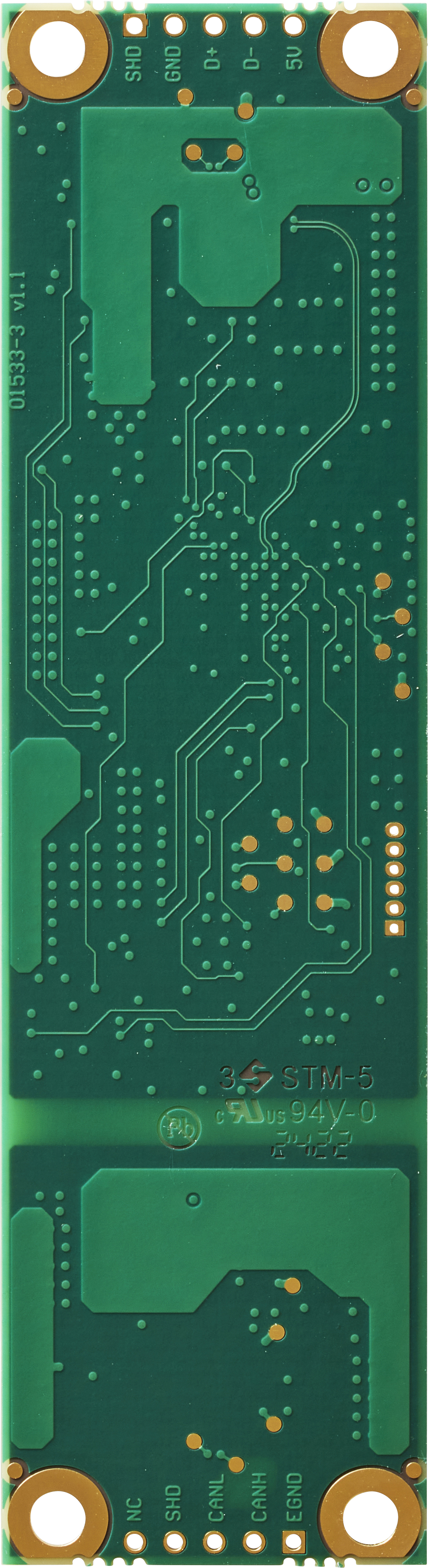 Kvaser KV-01532-6 Leaf v3 CB vertical bare circuit board rear view