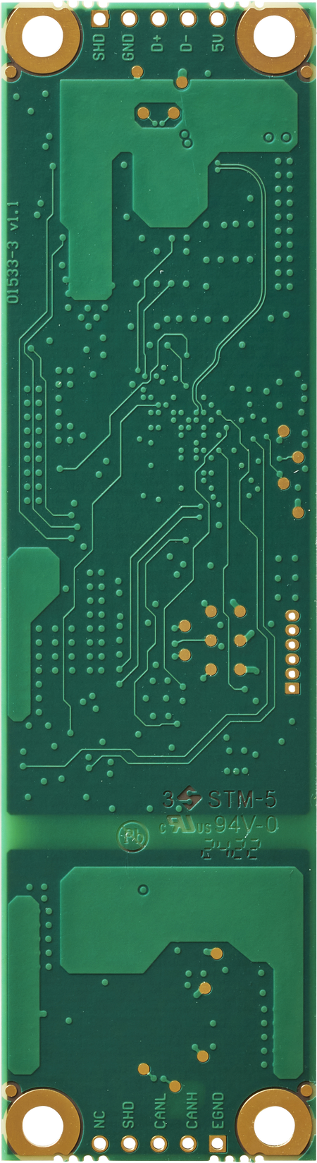 Kvaser KV-01532-6 Leaf v3 CB vertical bare circuit board rear view