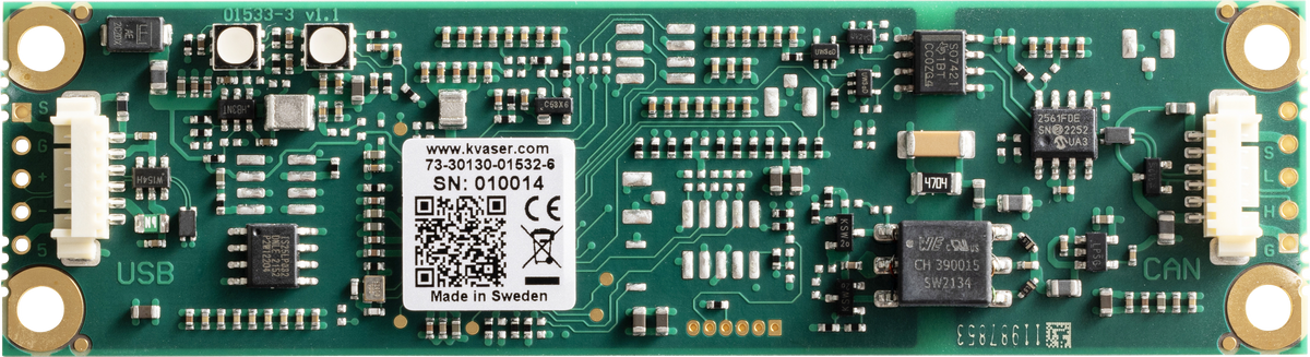 Kvaser KV-01532-6 Leaf v3 CB Horizontal front view showing bare circuit board
