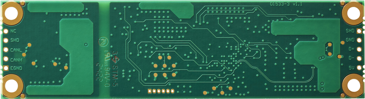 Kvaser KV-01532-6 Leaf v3 CB Horizontal bare circuit board view back