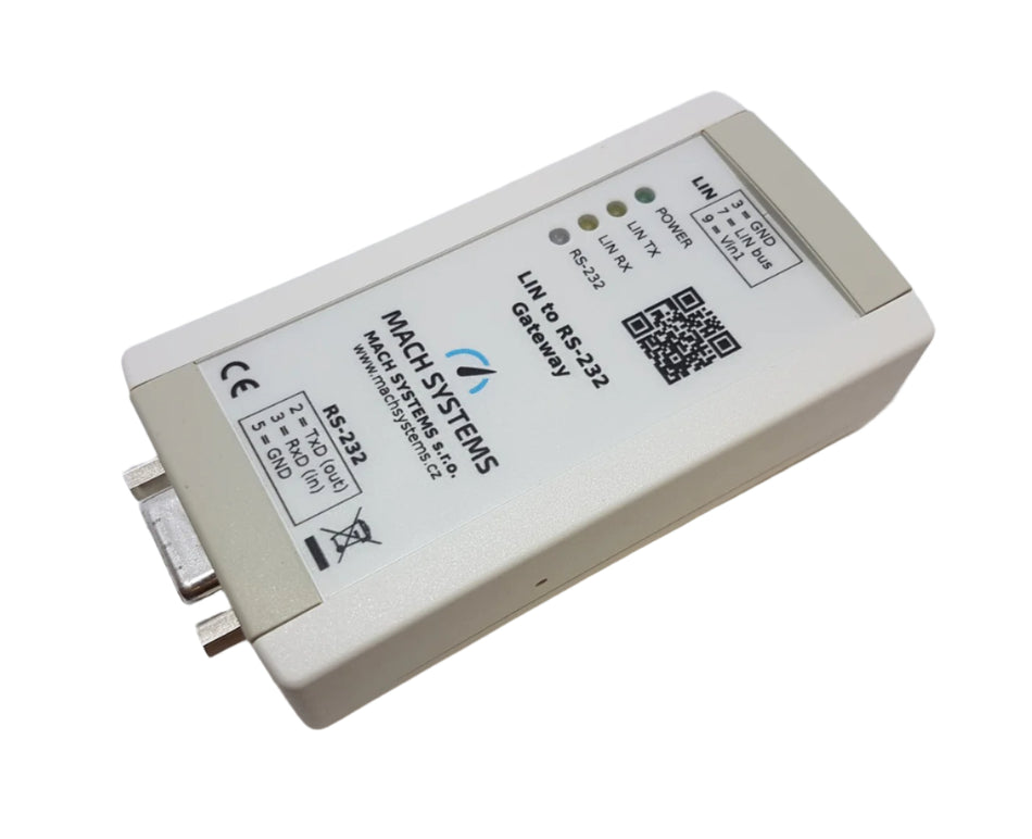 Mach Systems MA-LIN-RS232-GW LIN to RS-232 Gateway interface top front view