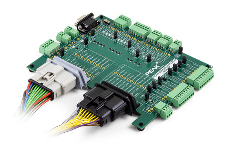 PCAN-MicroMod FD ECU Adapter IPEH-003086 bare circuit board with multiple adapter connections view showing wires to 9-pin D-Sub socket