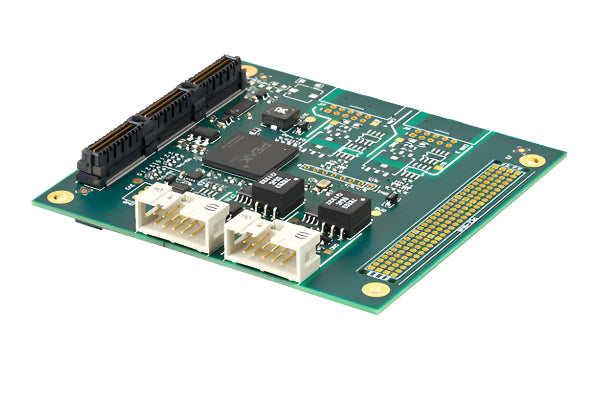 A PCAN-PCI/104 Express Insert-card, featuring a green circuit board with a 9-pin D-Sub plug and connectors.